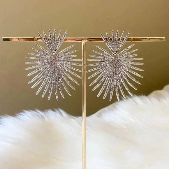 Gold Sunburst Boho Large Statement Earrings - Picture 5 of 9